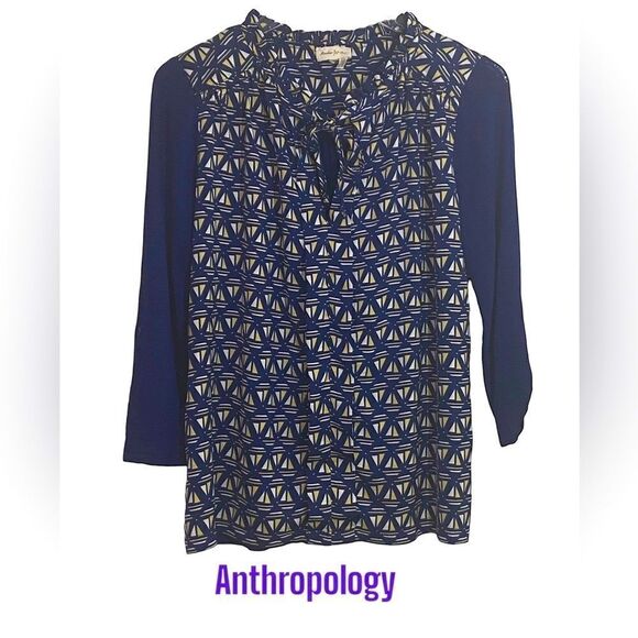 ANTHROPOLOGIE - MEADOW RUE - VIBRANT POPOVER BLOUSE & GEOMETRIC PATTERN - B21 - Picture 1 of 12